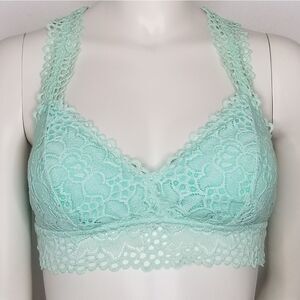 Aerie Razorback Floral Lace Bralette Mint Green‎ Size Large